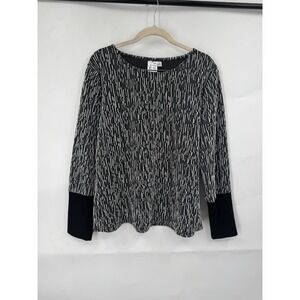 Parsley & Sage Lagenlook Top Women L Black White Abstract Modern Artsy Hobo